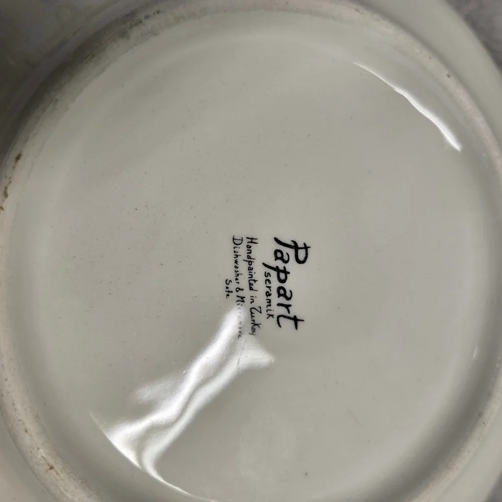 Papart Seramik Handpainted Turkey Robin Bird Winter Berry Ceramic Bowl 9.5